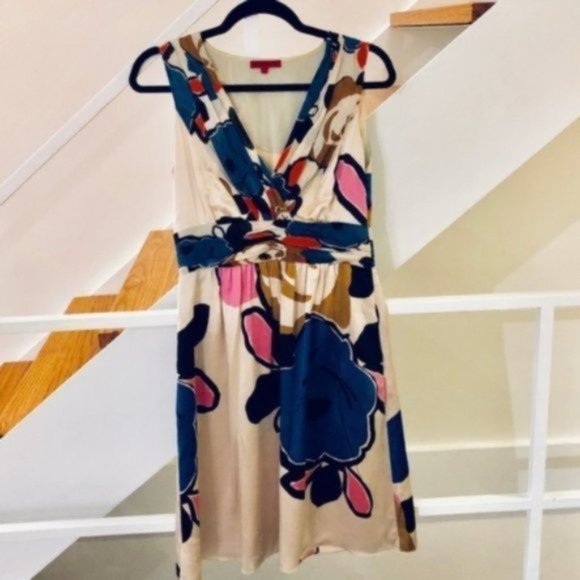 Vivienne Tam Silk Floral Cream Dress Shirred Waist - Picture 1 of 8